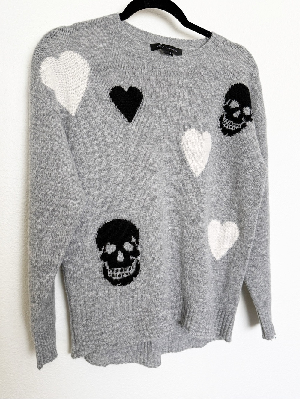 Skull Cashmere Amarah Sweater Gray Hearts Skulls 100% Cashmere Size S